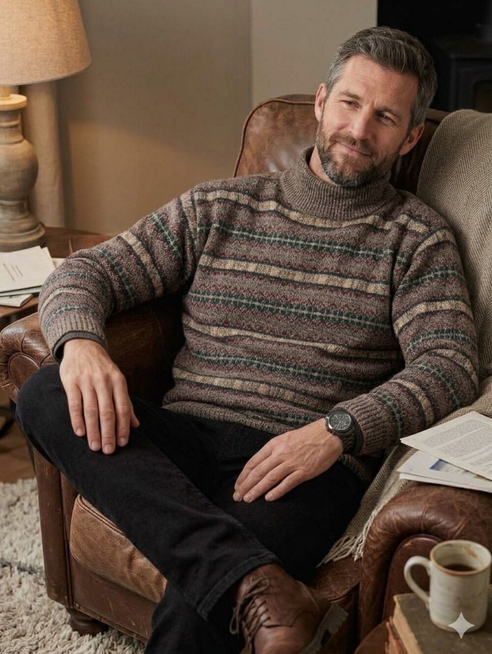 Vintage Ilanco Collection Men's Turtleneck Fair Isle Sweater - Brown Sz Large